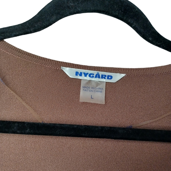 PETER NYGARD Micro Suede Brown Open Drape Long Sleeve Cardigan Sweater Large NWT - Picture 3 of 7